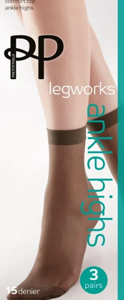 Legworks 15 Denier Legworks Comfort Top Ankle Highs 3 Pair Pack - Barely Black