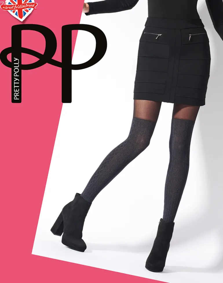 Marl Cable Sock Tights - Black/Grey