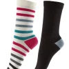 Narrow Stripe Bamboo Socks 2 Pair Pack - White Mix