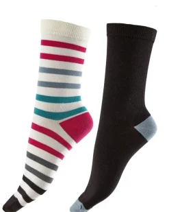 Narrow Stripe Bamboo Socks 2 Pair Pack - White Mix