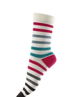 Narrow Stripe Bamboo Socks 2 Pair Pack - White Mix