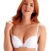 Natasha Nylon and Lace Padded Plunge Bra - White
