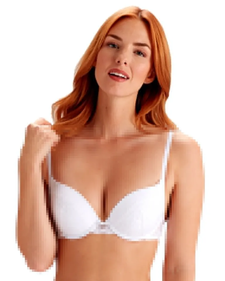 Natasha Nylon and Lace Padded Plunge Bra - White