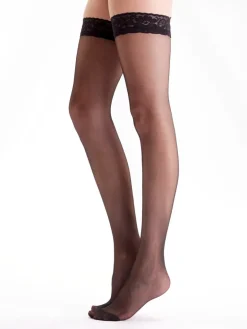 Nylons 10 Denier Lace Top Hold Ups - Black