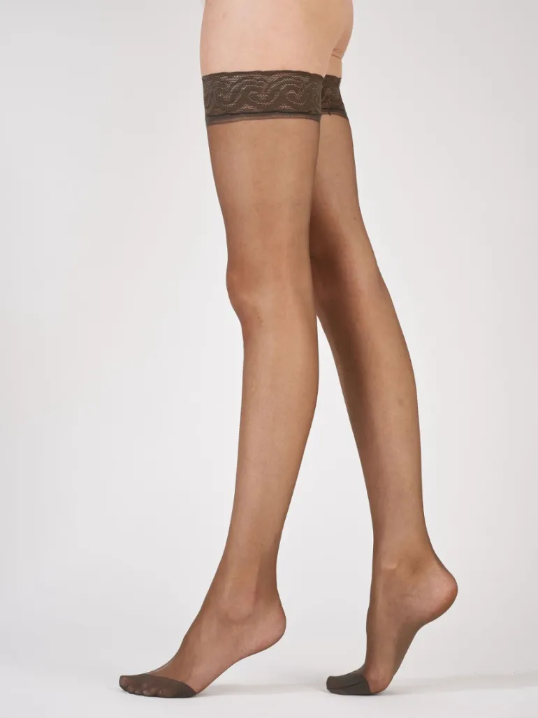 Nylons 10 Denier Lace Top Hold Ups - Barely Black