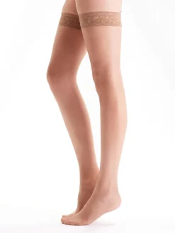 Nylons 10 Denier Lace Top Hold Ups - Sherry