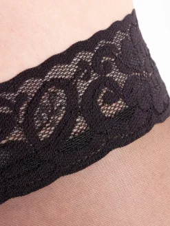 Nylons 10 Denier Lace Top Hold Ups - Black