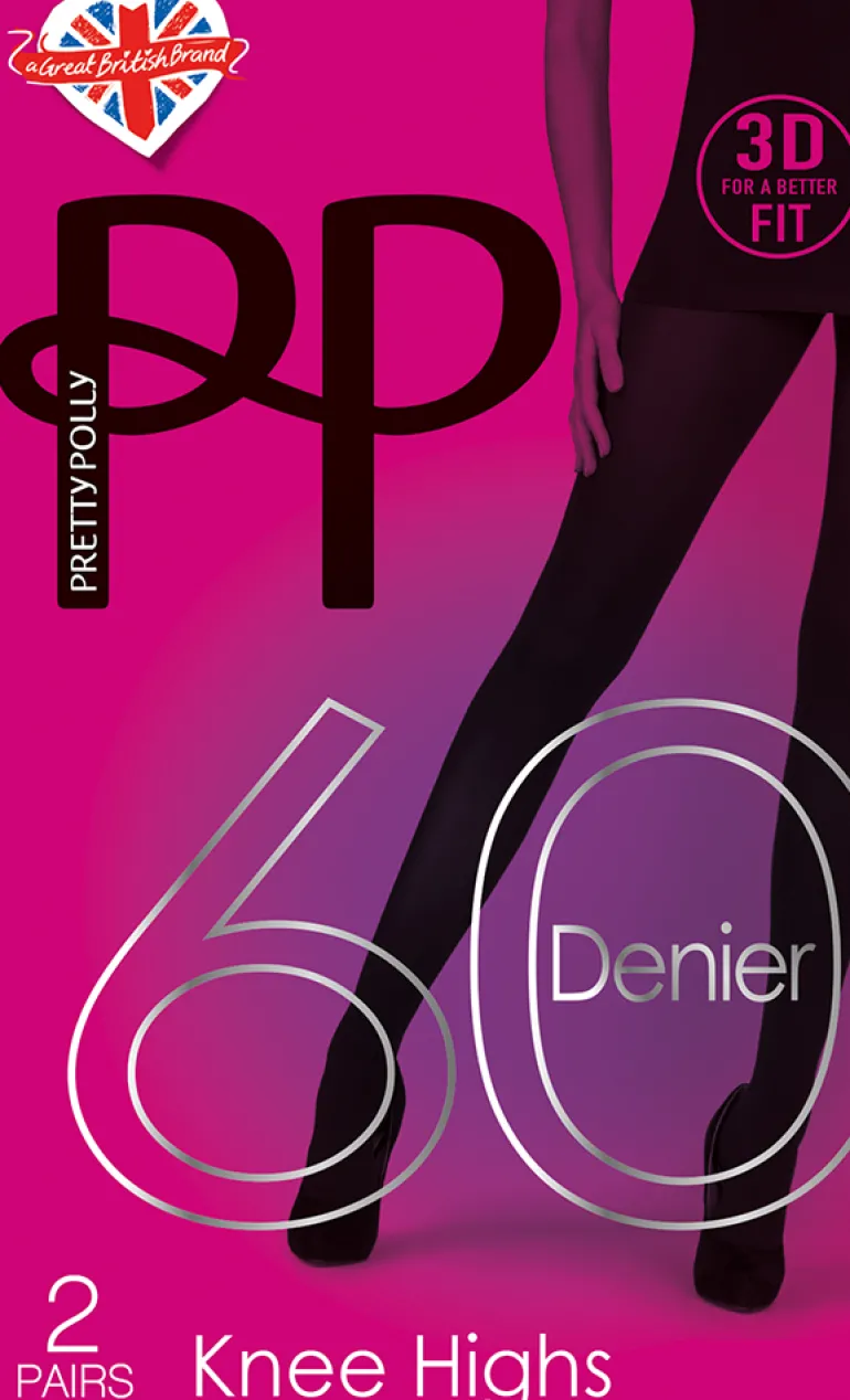 Premium Opaques 60 Denier 3D Knee Highs 2 Pair Pack - Black