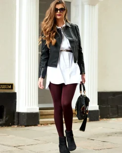 Premium Opaques 120 Denier 3D Shine Tights - Burgundy