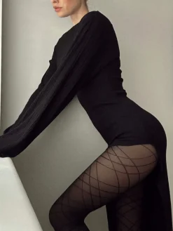 Ribbon Pattern Tights - Black