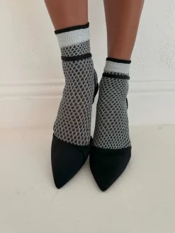 Sparkle Net Effect Anklets - Black/Silver