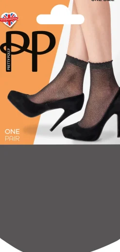 Sparkly Mesh Fashion Anklets 1 Pair Pack - Black/Silver