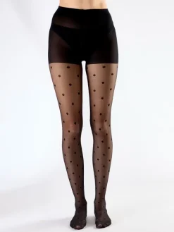Spot Mesh Tights - Black