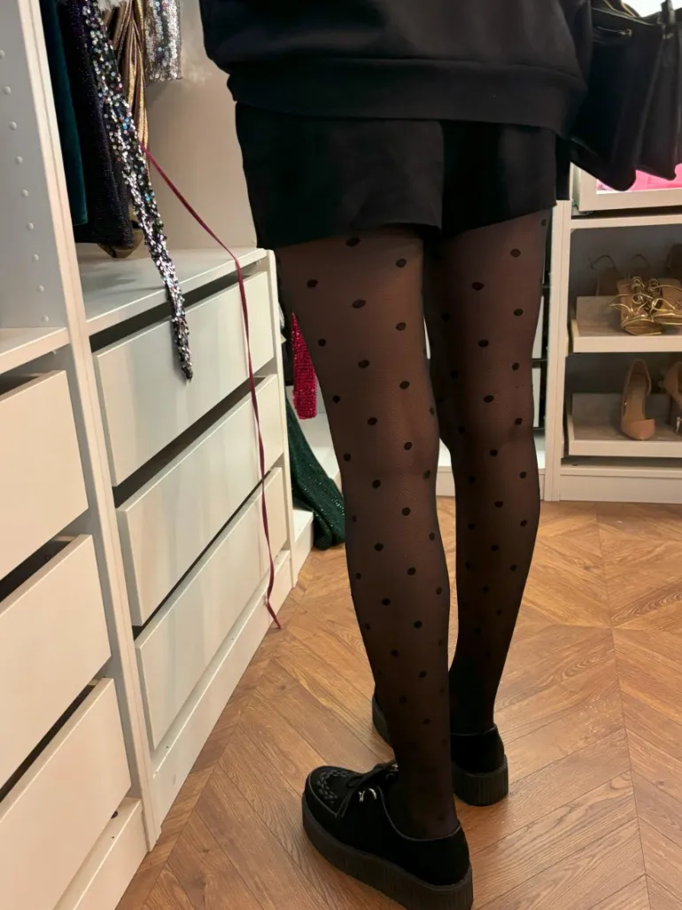 Spot Mesh Tights - Black