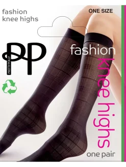 Tartan Knee High Sheer Socks - Black