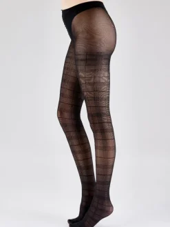 Tartan Pattern Tights - Black